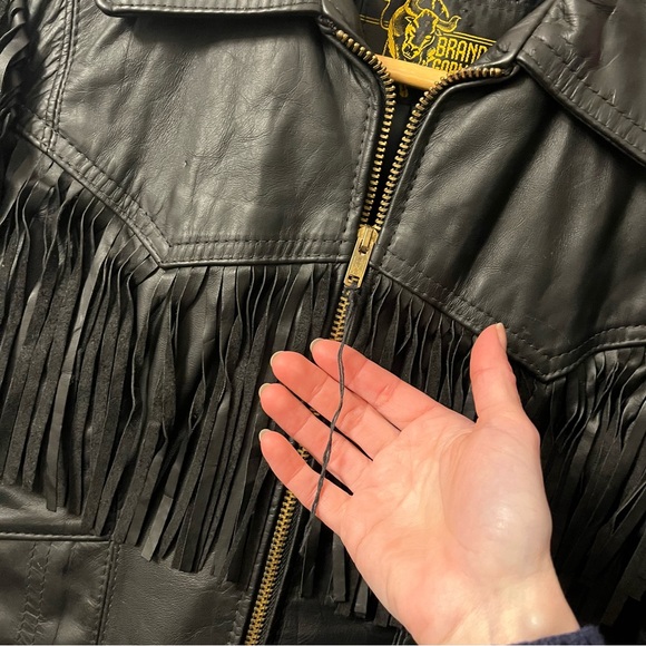 Vintage Branded Garments Fringe Leather Quilt Lined Jacket Black Biker Western - Picture 3 of 14